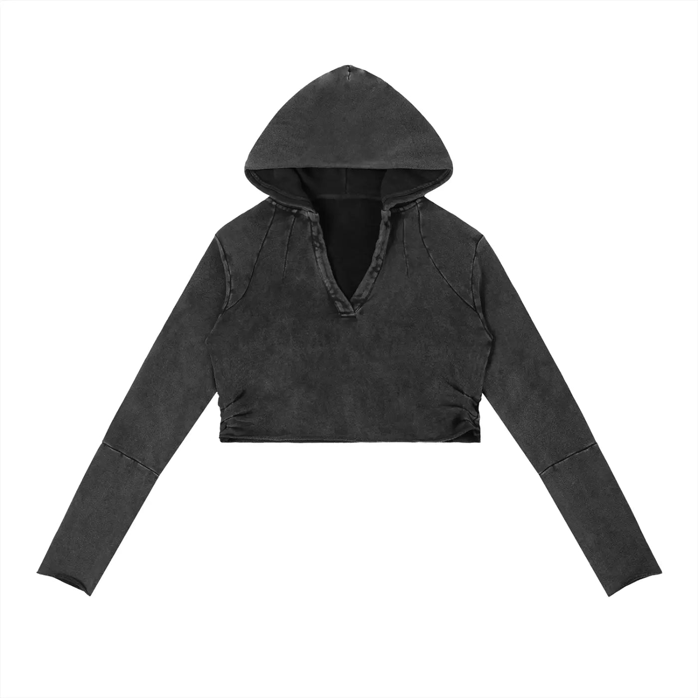 Vintage Washed Raw Edge Hoodie by ODMPOD, showing a casual gray hoodie with raw edge details and a relaxed fit.