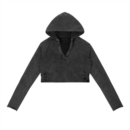 Vintage Washed Raw Edge Hoodie by ODMPOD, showing a casual gray hoodie with raw edge details and a relaxed fit.