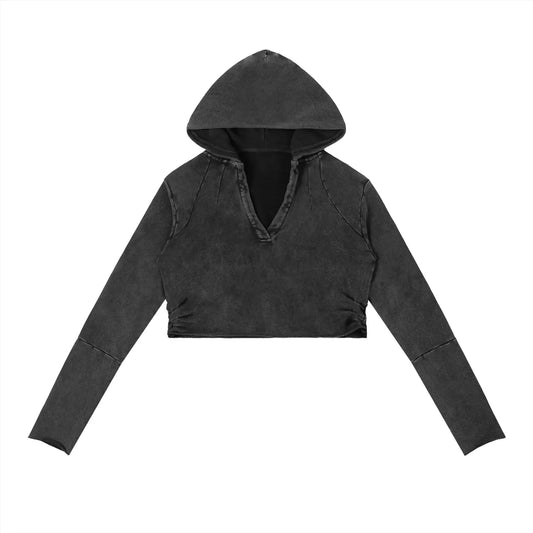 Vintage Washed Raw Edge Hoodie by ODMPOD, showing a casual gray hoodie with raw edge details and a relaxed fit.