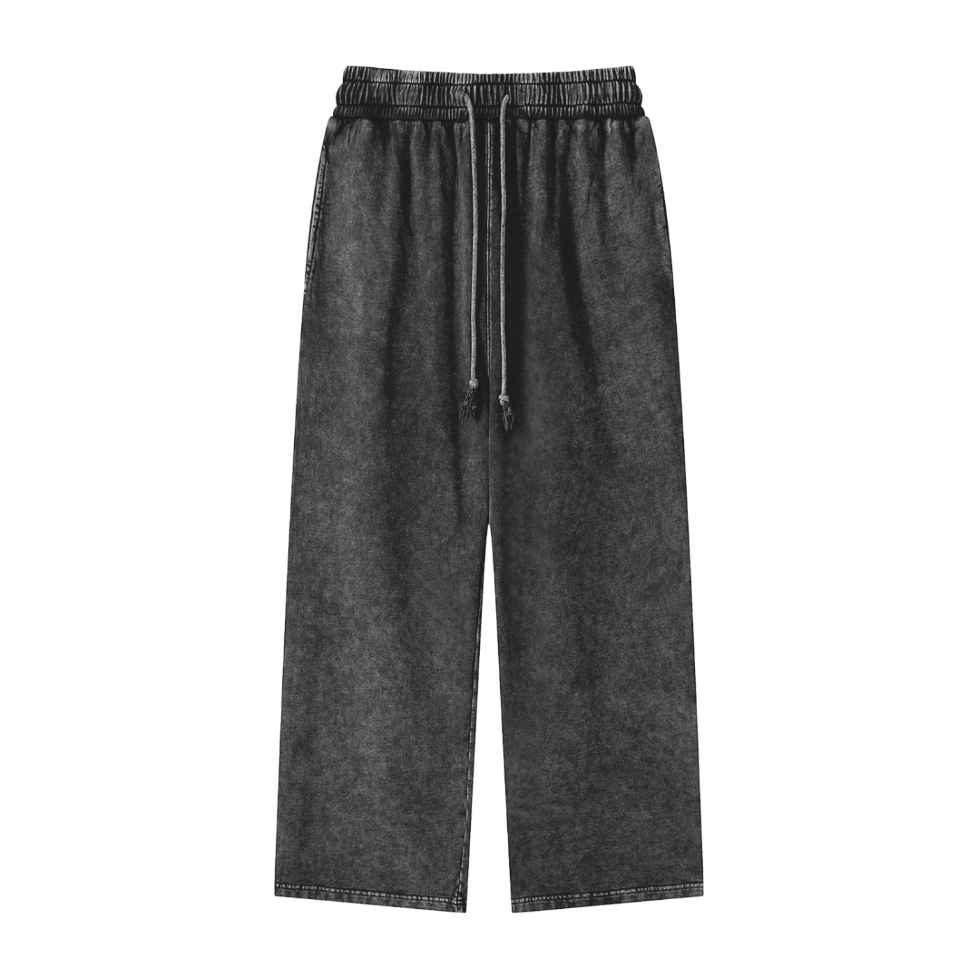 ODMPOD snow washed straight leg pants shown on a model, featuring a relaxed fit and casual style in a light, textured fabric.
