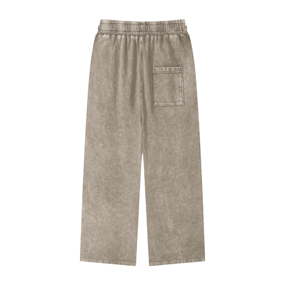 ODMPOD Snow Washed Straight Leg Pants in light denim, showing front view with relaxed fit and subtle distressed details.