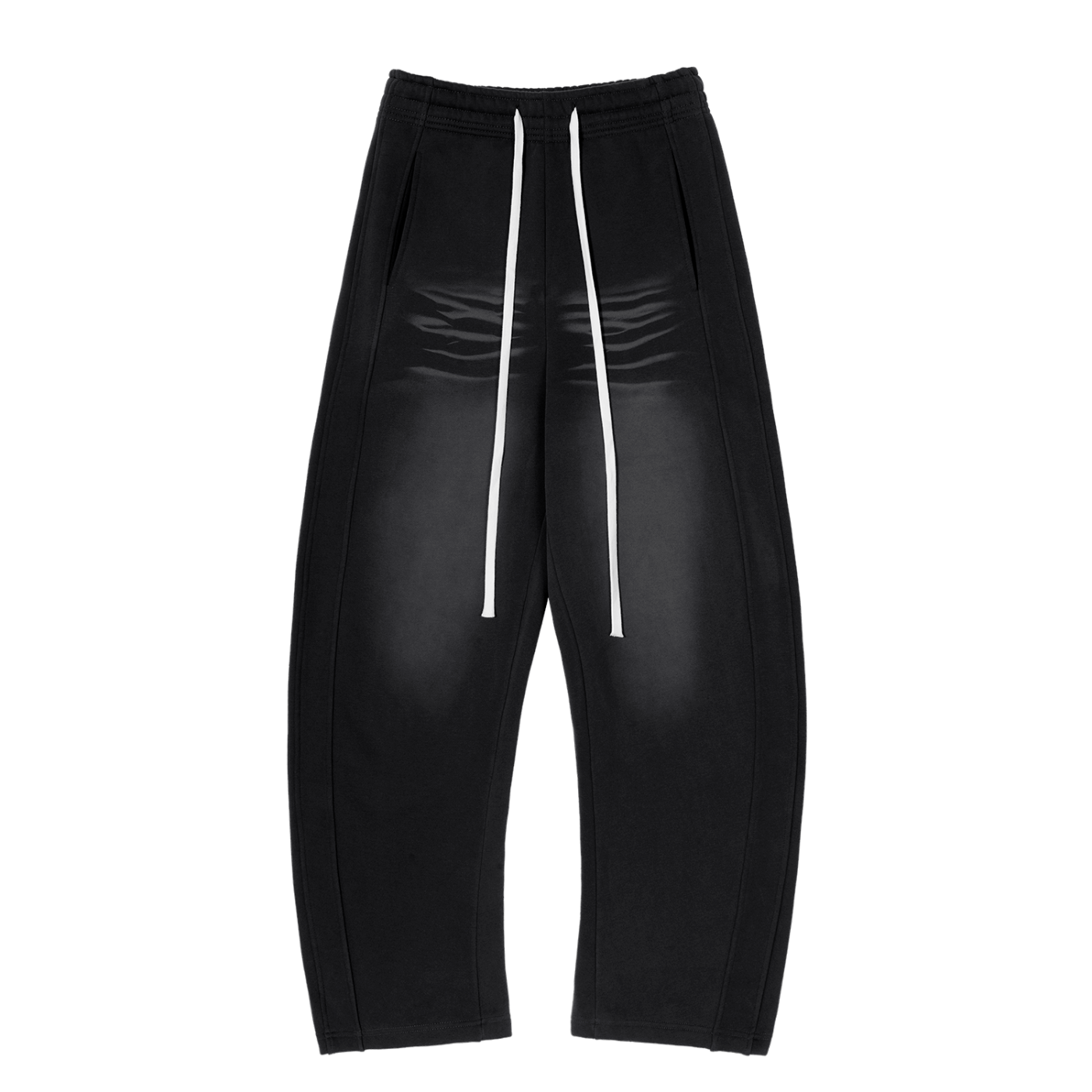 ODMPOD Sunfade Curved Blade fleece sweatpants showing a relaxed fit and soft fabric with a curved design detail.