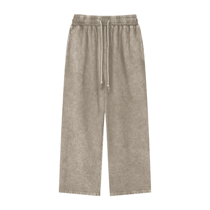 ODMPOD Snow Washed Straight Leg Pants shown in light denim with a relaxed fit and classic five-pocket design.