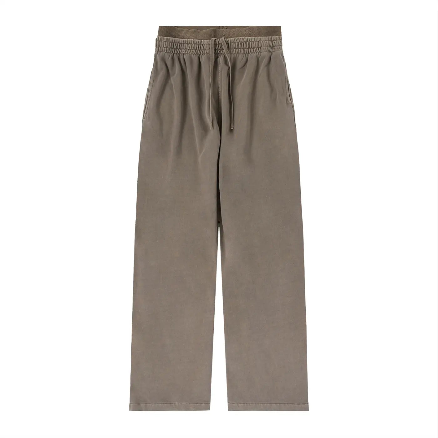 ODMPOD vintage washed waist pants with relaxed fit and distressed denim style, featuring belt loops and front pockets.