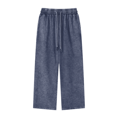 ODMPOD snow washed straight leg pants shown in beige fabric with a relaxed fit and classic style.