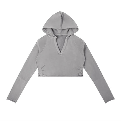 ODMPOD vintage washed raw edge hoodie shown with distressed fabric and relaxed fit in a casual style.