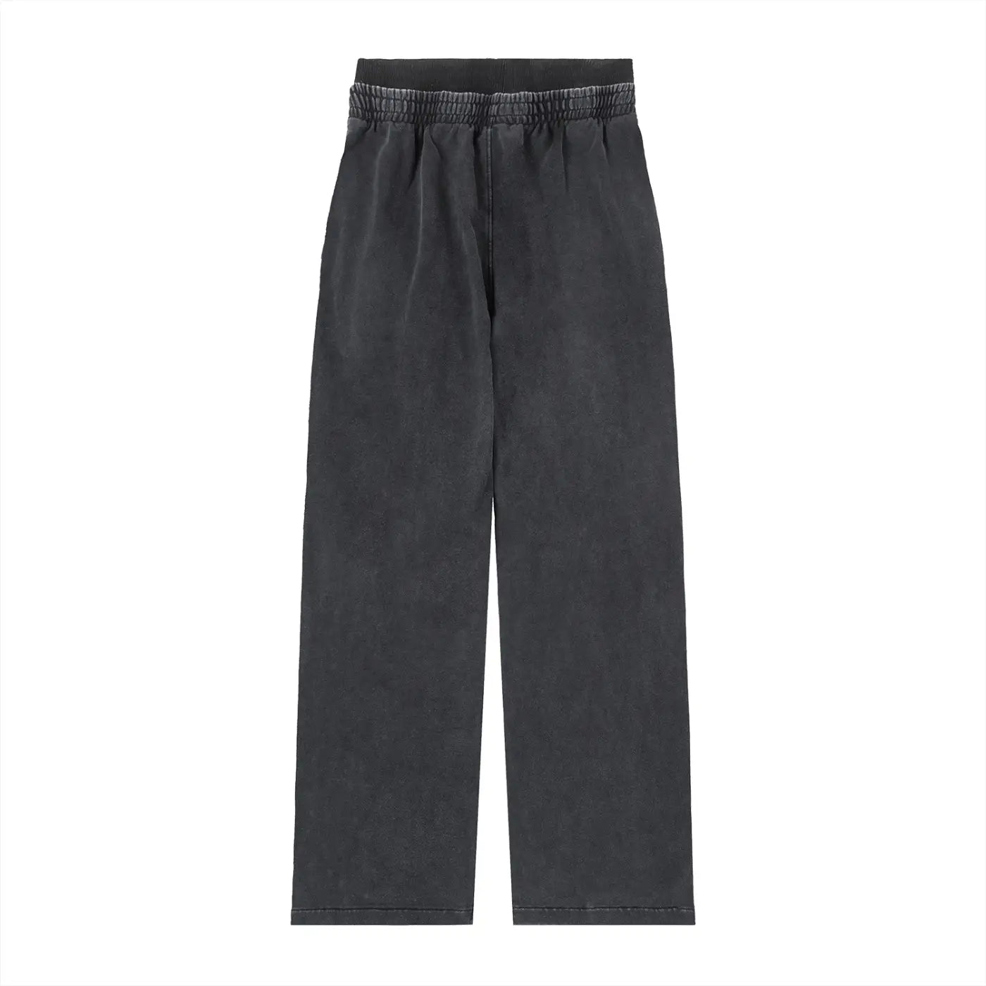 ODMPOD vintage washed waist pants showing relaxed fit, high waist design, and faded denim texture in neutral tones.