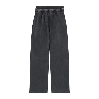 ODMPOD vintage washed waist pants showing relaxed fit, high waist design, and faded denim texture in neutral tones.