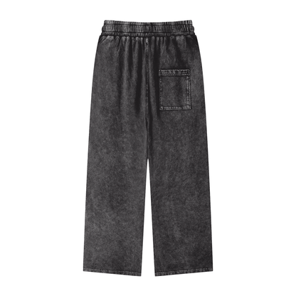 ODMPOD Snow Washed Straight Leg Pants shown in light denim with a relaxed fit and faded wash, displayed on a hanger.
