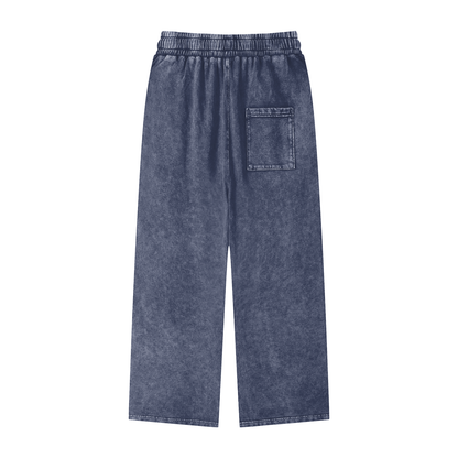 ODMPOD Snow Washed Straight Leg Pants shown in light blue fabric, featuring a relaxed fit and classic straight leg design.