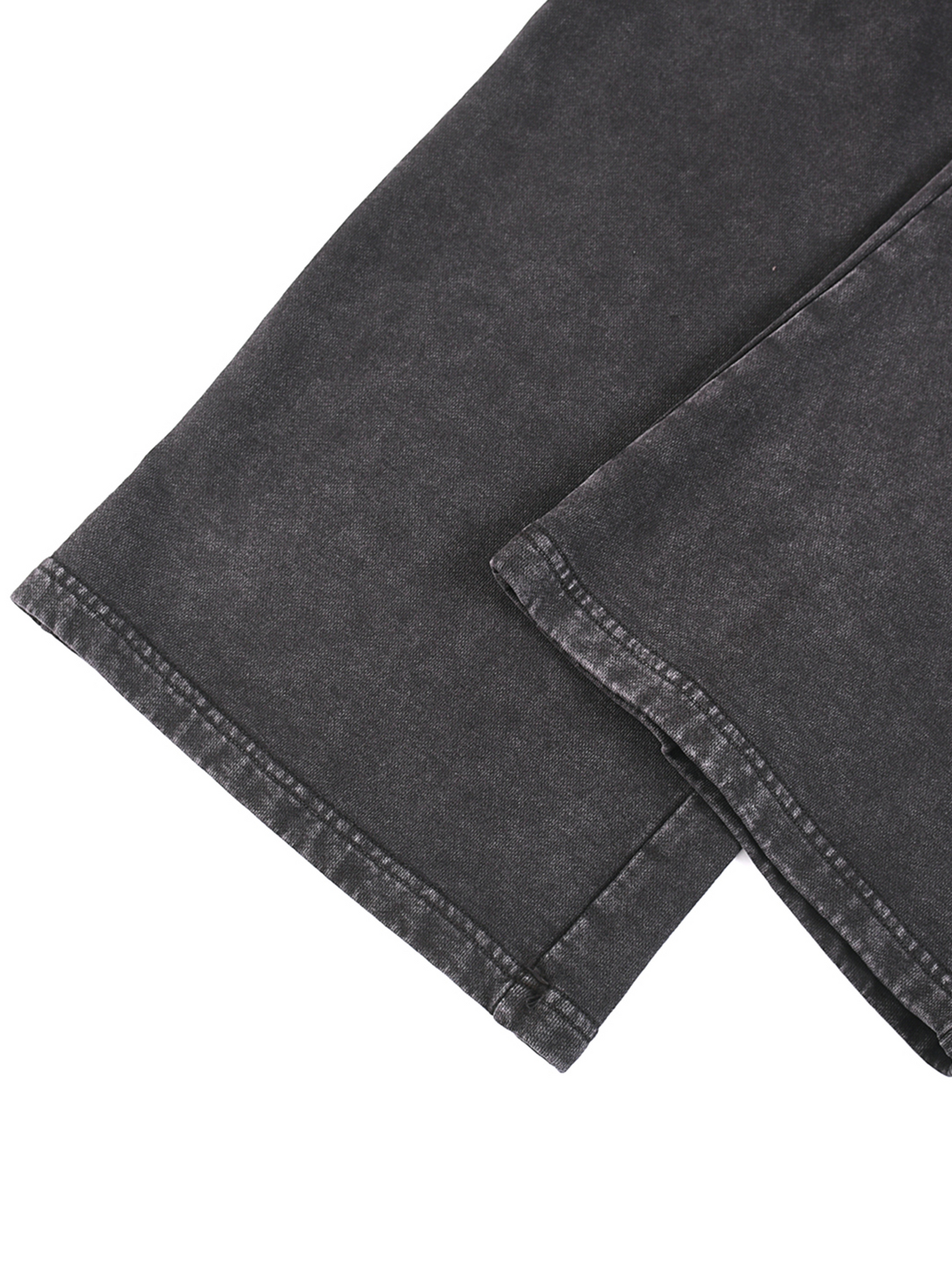 ODMPOD snow washed straight leg pants shown in a relaxed fit, featuring a casual denim style and light distressed detailing.