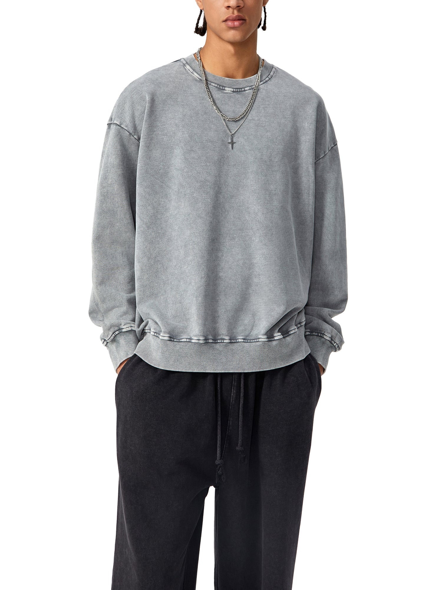 Snow Washed Oversized Sweatshirt - SMOKING LLAMA