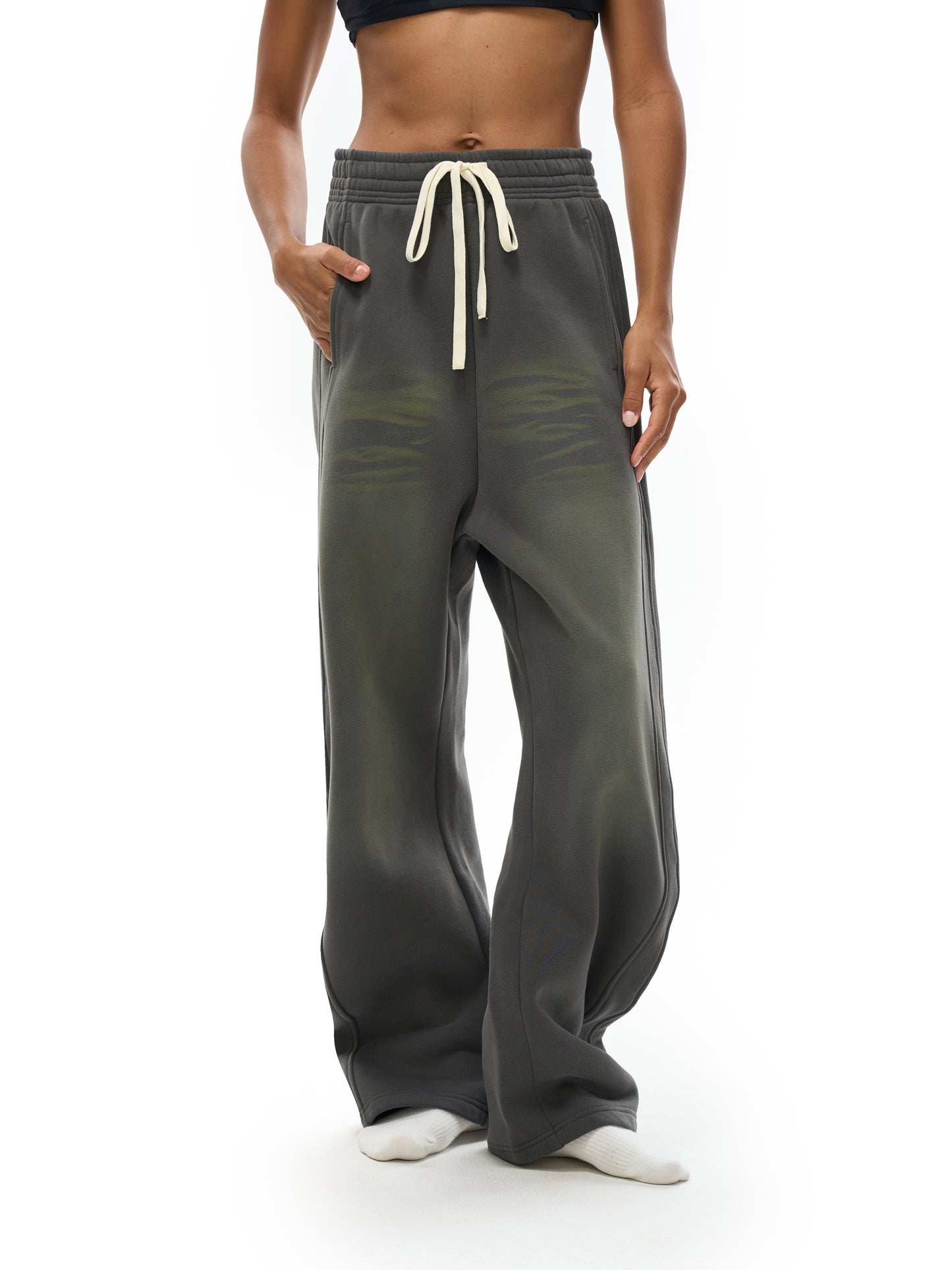 ODMPOD Sunfade Curved Blade Fleece Sweatpants with curved design and soft fleece fabric, displayed on a neutral background