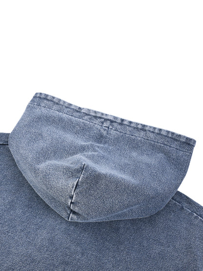 ODMPOD Snow Wash oversized hoodie shown in soft fabric with a relaxed fit and snow wash finish, displayed on a hanger.