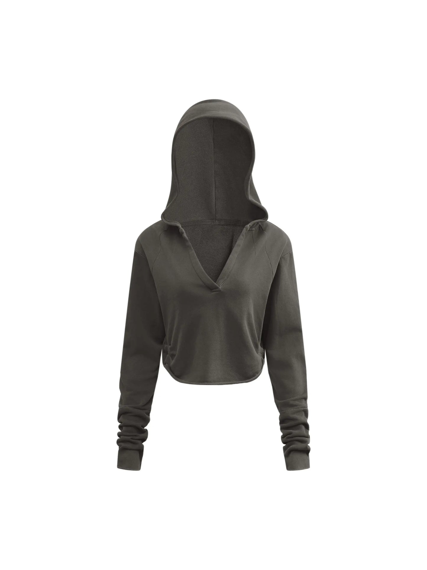 Vintage washed raw edge hoodie from ODMPOD featuring a casual, distressed look and soft fabric for a relaxed style.