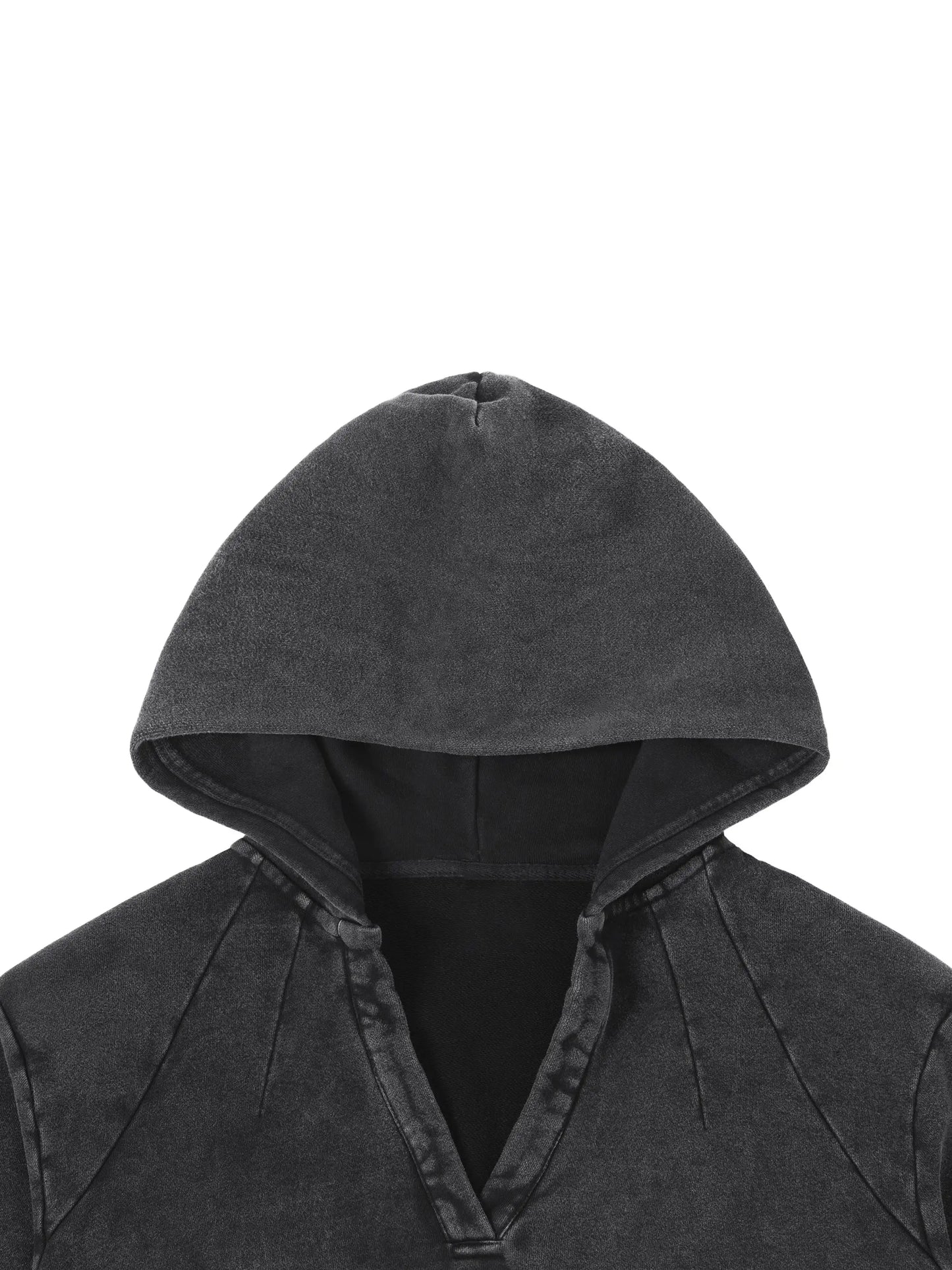 Vintage washed raw edge hoodie by ODMPOD featuring a relaxed fit and distressed fabric, shown in a casual streetwear style.