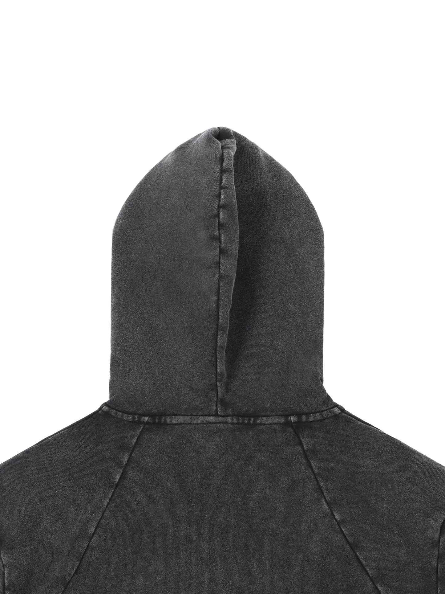 Vintage Washed Raw Edge Hoodie by ODMPOD, showing the distressed hem and soft fabric in a casual fit.