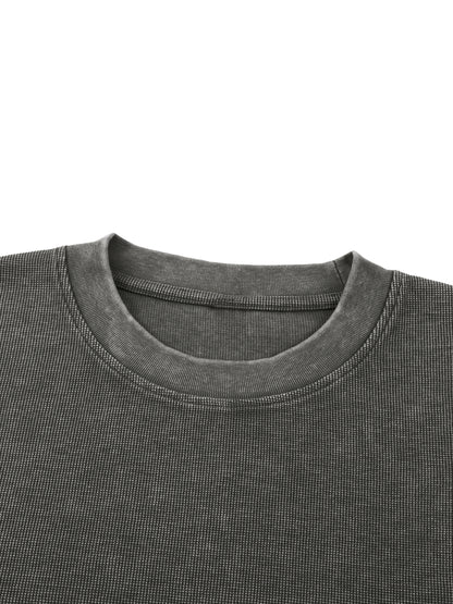 ODMPOD Mineral Wash Waffle Knit T-Shirt showing textured waffle fabric and relaxed fit in natural mineral wash finish.