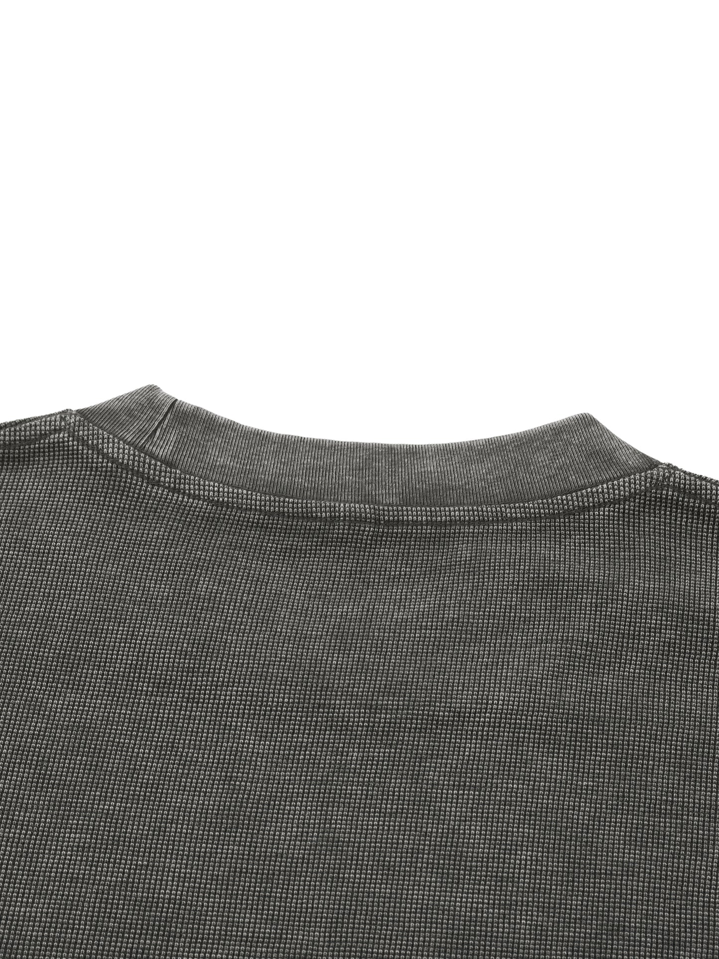 ODMPOD mineral wash waffle knit T-shirt, close-up of soft fabric texture and washed finish, casual men's or women's top.