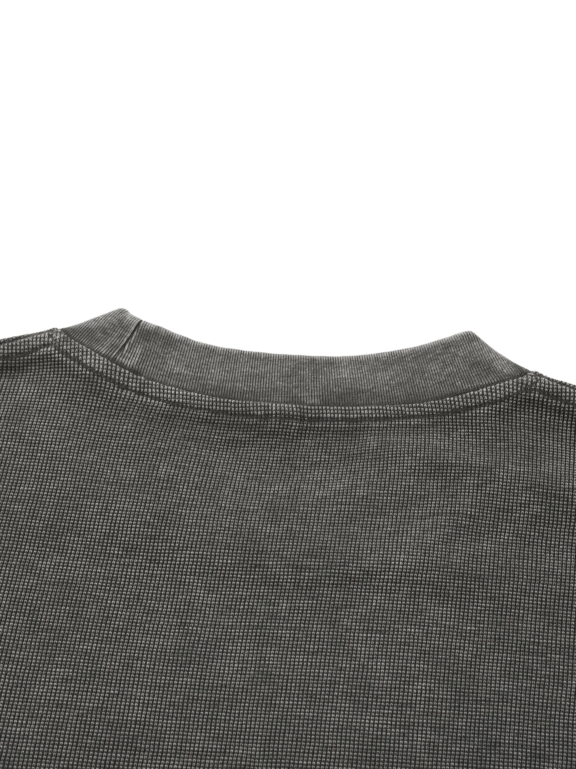 ODMPOD mineral wash waffle knit T-shirt, close-up of soft fabric texture and washed finish, casual men's or women's top.