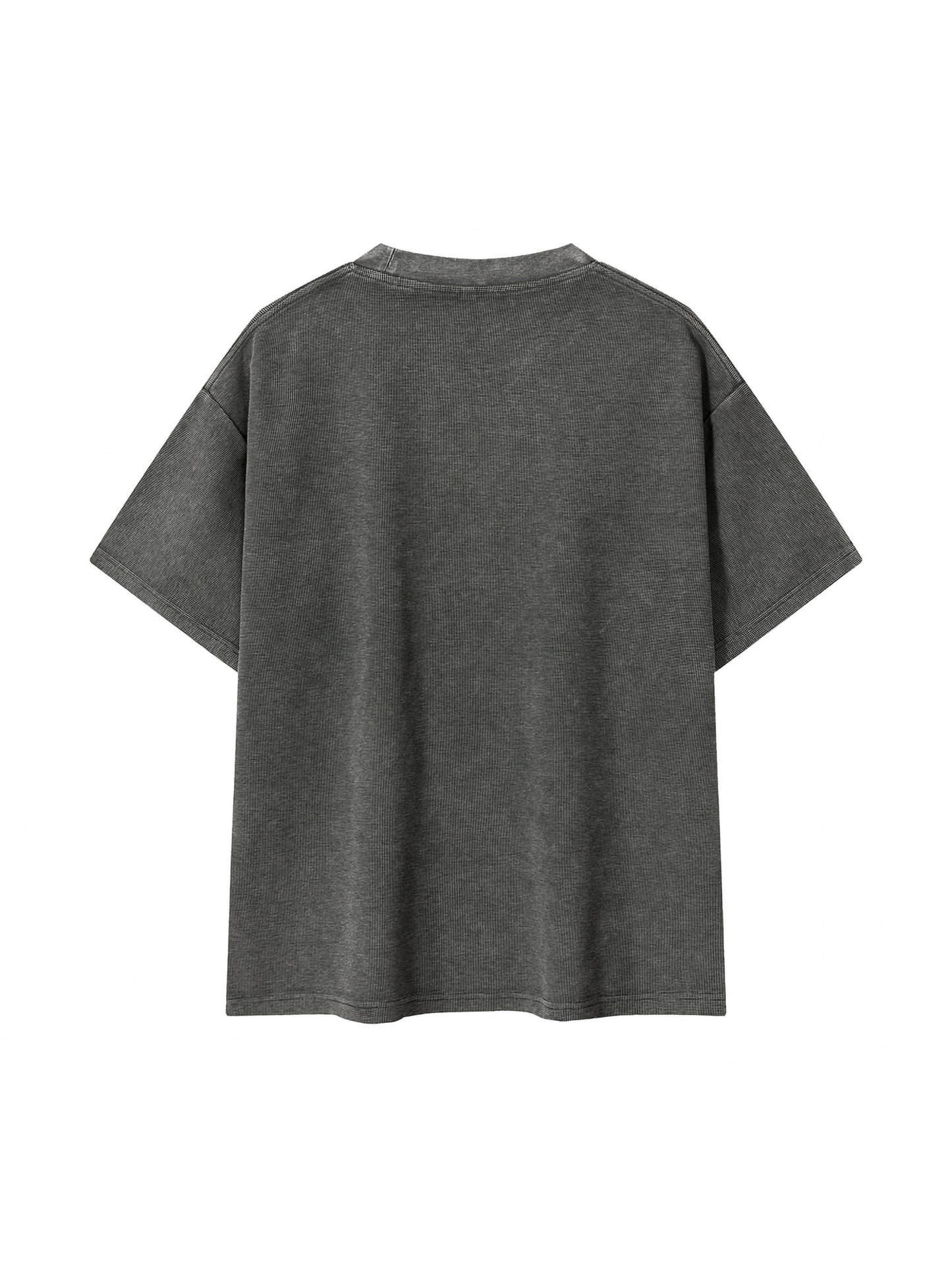 ODMPOD Mineral Wash Waffle Knit T-Shirt showing a close-up of the textured fabric and relaxed fit design
